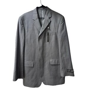 Mazzoni Men's Gray Pinstripe Blazer 42L Wool Blend Suit Jacket New